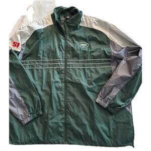 New York Jets Jacket Mens 2X Green Gray NFL Football Pullover Windbreaker